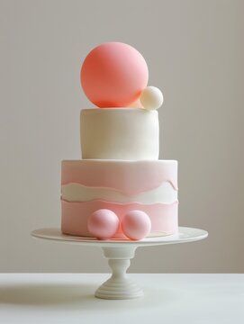 Two Tiered Cake With Pink and White Frosting