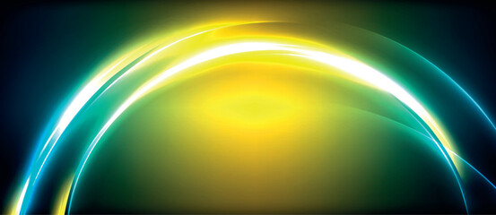Aufkleber - A visually stunning electric blue and neon yellow glowing circle on a dark background, creating a mesmerizing visual effect lighting pattern reminiscent of liquid and gas properties