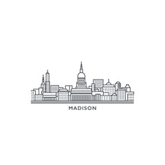 Wall Mural - Madison USA United States of America, city skyline logo. Panorama vector flat US Wisconsin state icon, abstract shapes of landmarks, skyscraper, panorama, buildings. Thin line style