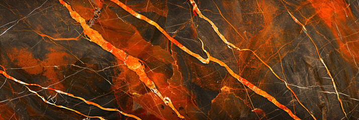 Wall Mural - Vivid burnt orange  slate marble texture with golden lines reflecting a contemporary  luxurious stone style