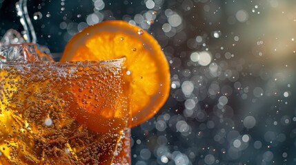 Wall Mural - Fizzy Orange - An orange soda glass with a slice of orange melting into the fizzy drink.