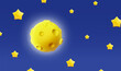 Full moon with stars on blue sky, Yellow 3d moon shining Vector illustration