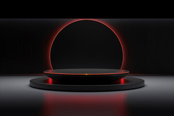 a black podium with red lights