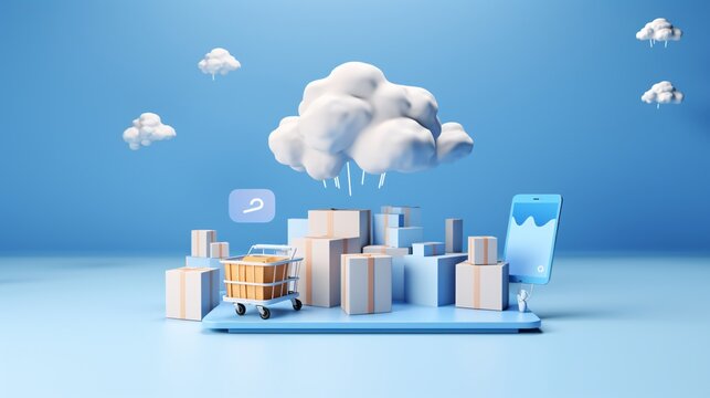 a cloud above boxes and a laptop