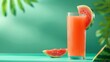Watermelon juice in a tall glass with a slice of watermelon, and a plain juice box against a vibrant green background --ar 16:9 --stylize 250 Job ID: 39ef6b42-0bb6-4add-a7c3-454b07ab8b01