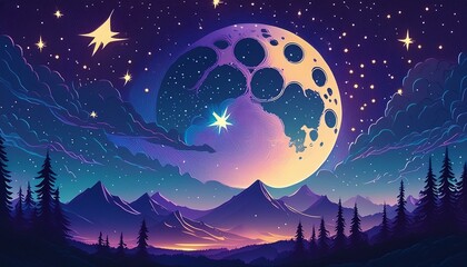 Wall Mural - Moon night star background art painting isolated texture 
