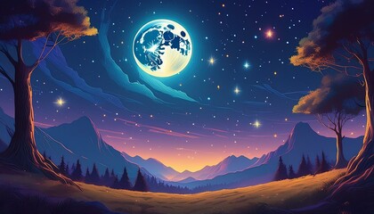 Wall Mural - Moon night star background art painting isolated texture 