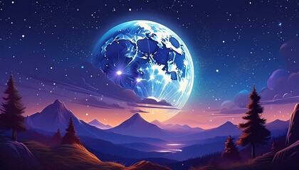 Wall Mural - Moon night star background art painting isolated texture 