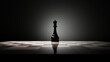 A black chess piece is standing on a checkered board