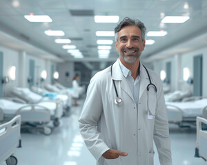 Medical doctor walking inside a white clean hospital