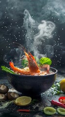 Wall Mural - Capture the essence of Thai soup in a captivating advertisement with a focus on professional photography and immense creativity