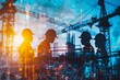 © Sirisook - A team of engineers in silhouette discussing plans amidst a backdrop of construction equipment and materials , abstract  , background