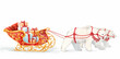 Christmas illustration of Santa Claus's cart with polar bears. Watercolor Christmas drawing of Santa Claus sleigh