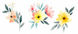 Watercolor flower set. Delicate abstract watercolor flowers and leaves. Bouquets