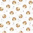 Seamless pattern with a cute tiger. Childish minimalistic pattern with stars