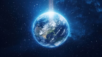 Poster - a spinning Earth globe set against a backdrop of twinkling stars,