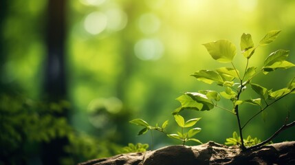 Wall Mural - green tree standing tall in a lush forest, with a dreamy bokeh background