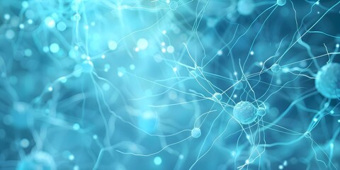 Wall Mural - Illustration of neural network connections in a blue background with neurons. Concept Digital Art, Neural Networks, Technology, Science, Blue Background