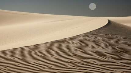 A desert landscape with a large moon in the sky