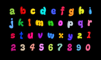 Poster - 3D bubble colorful font with inflated balloon English letters and numbers. Inflated balloon letters.