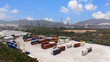 Top view from a drone of a shipping container in the shipping industry.