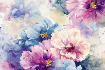 Wall Mural - watercolor flowers background