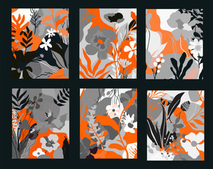 Poster - Abstract rustic chic floral posters in a neutral beige color palette. Hand-painted in a modern trendy minimalist style.