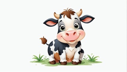 cute cow on plain white background from generative ai