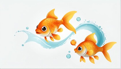 Wall Mural - cute goldfish on plain white background from Generative AI