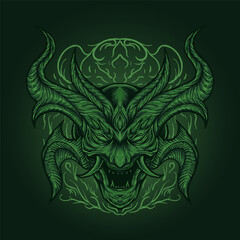 The head green devil with horn vector illustration