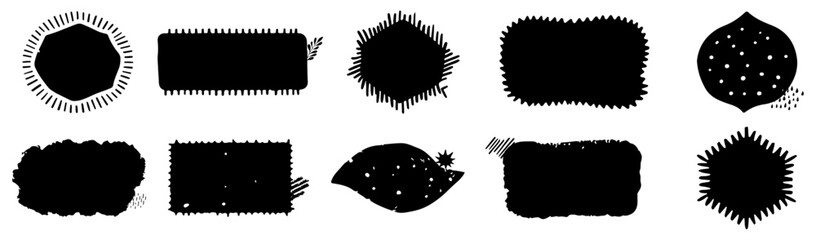 Poster - set of black paint, ink brush strokes, brushes, lines. dirty artistic design elements, boxes, frames