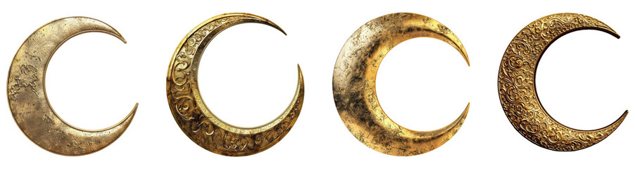 Golden crescent moon, png set