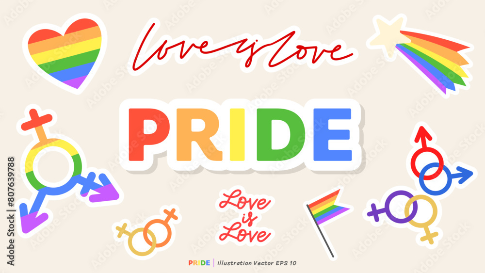 Pride month stickers set on cream color background, LGBT flat style ...