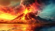 Warnings of climate change due to volcanic activity and global warming. Concept Climate Change, Volcanic Activity, Global Warming, Natural Disasters, Environmental Impact