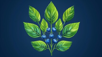 Wall Mural - Leaves and blueberries modern logo design template for holistic medicine centers, natural products and organic food manufacturers.