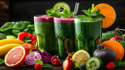 Popular green organic smoothies made from fresh vegetables for a healthy diet. Concept Green Smoothies, Organic Recipes, Healthy Diet, Fresh Vegetables, Popular Drinks