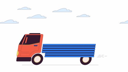 Poster - Truck without freight driving line 2D object animation. Transportation of cargo facility flat color cartoon 4K video, alpha channel. Lorry with trailer at delivery animated item on white background