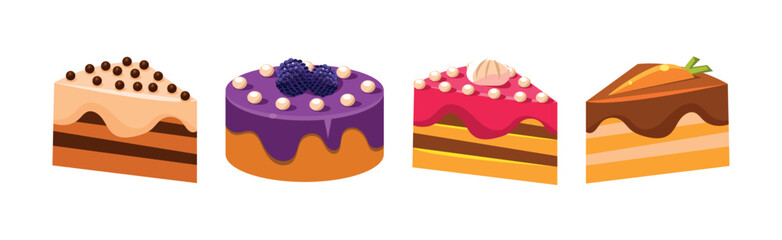Poster - Sweet Cake Dessert with Cream Layers Vector Set