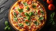 Delicious Italianstyle pizza with fresh ingredients served hot and crispy. Concept Italian Cuisine, Fresh Ingredients, Pizza Perfection, Crispy Crust, Savory Aromas