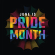 June is pride month - Text with colorful Rainbow pride circle paper fans texture on black background vector design