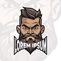 Wall Mural - Cool man mascot logo design, Man face with beard logo illustration, gamer esport logo design vector.