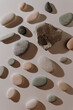 Close up view of rock stones pattern on white background with warm white light