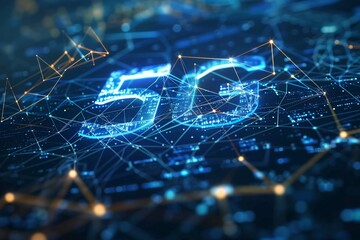 Poster - 5G technology concept with connecting network on glowing dots background