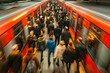 © sogap - Top view of subway train station in the rush hour, timelapsed and motion blur effect