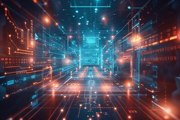 Poster - Digital background of technology in the space with fractal design