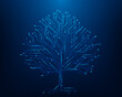 tree data technology circuit line on blue and dot dark background. digital circuit board internet connection. vector illustration futuristic hi-tech style.