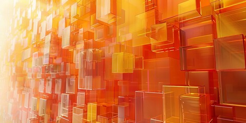 Canvas Print - Orange and Yellow, Translucent Cubes Perfectly Constructed to create a Futuristic Tech Background. 3D Render.