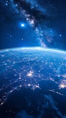 Poster - Earth in Space. Blue Lines connect Seoul South, Korea with Cities across the World. International Travel or Business Concept.