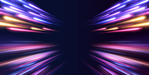 Aufkleber - Sport car is made of polygons, lines and connected dots. Light trail wave, fire path trace line, car lights, optic fiber and incandescence curve twirl. High speed road in night time abstraction. 