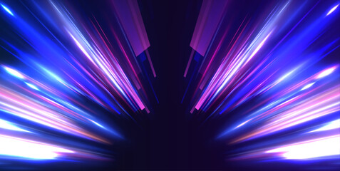 Fototapete - 	
High speed concept in technological blue purple colors. Illustration of light ray, stripe line with blue light, speed motion background.	